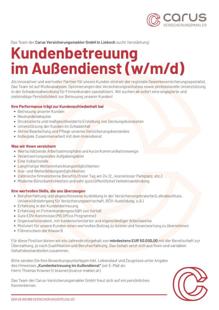Kundenbetreuung im Außendienst (w/m/d)